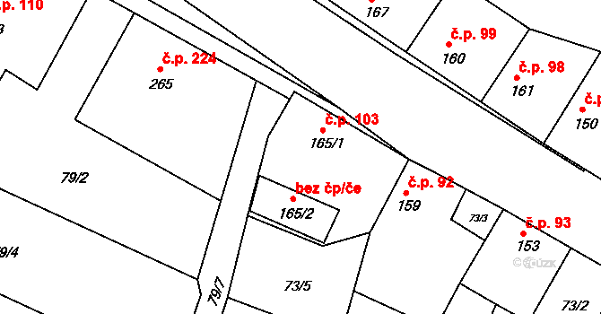 Telce 103, Peruc na parcele st. 165/1 v KÚ Telce, Katastrální mapa