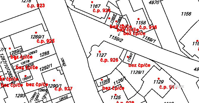 Louny 926 na parcele st. 1127 v KÚ Louny, Katastrální mapa