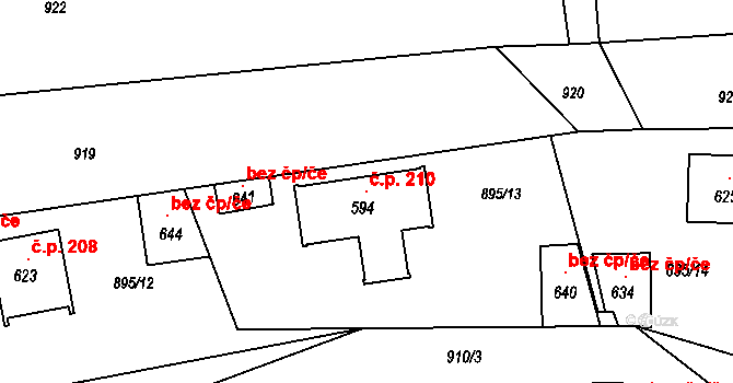 Pecerady 210, Týnec nad Sázavou na parcele st. 594 v KÚ Pecerady, Katastrální mapa