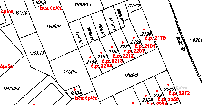 Kroměříž 2213 na parcele st. 2183 v KÚ Kroměříž, Katastrální mapa