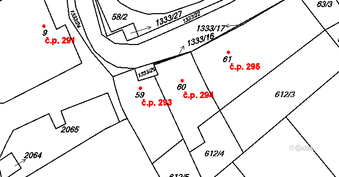 Chlupice 294, Hostěradice na parcele st. 60 v KÚ Chlupice, Katastrální mapa