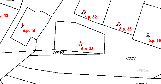 Oslnovice 33 na parcele st. 44 v KÚ Oslnovice, Katastrální mapa