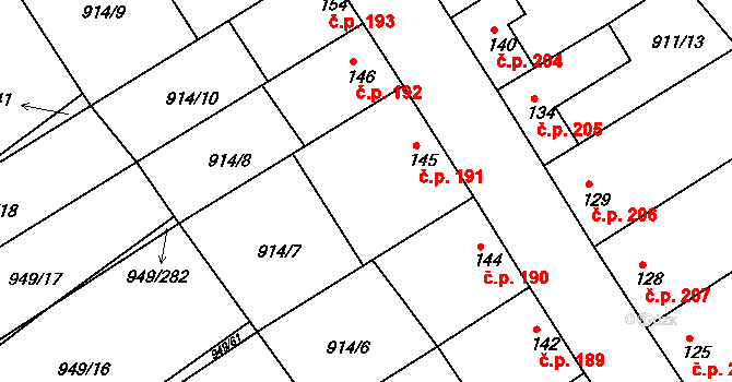 Jezeřany-Maršovice 191 na parcele st. 145 v KÚ Maršovice, Katastrální mapa