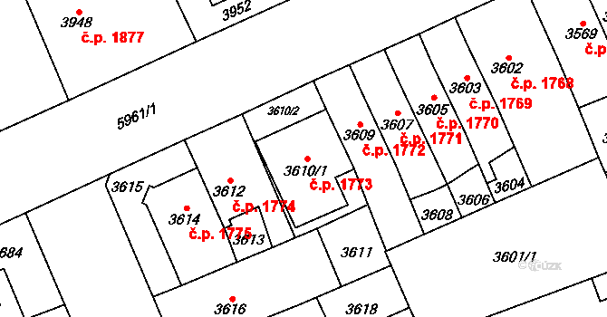 Jihlava 1773 na parcele st. 3610/1 v KÚ Jihlava, Katastrální mapa