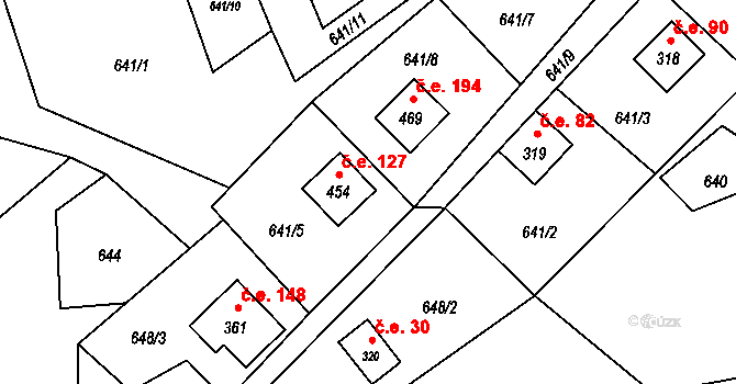 Tyra 127, Třinec na parcele st. 454 v KÚ Tyra, Katastrální mapa