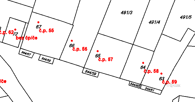Miletice 57, Černuc na parcele st. 65 v KÚ Miletice u Velvar, Katastrální mapa