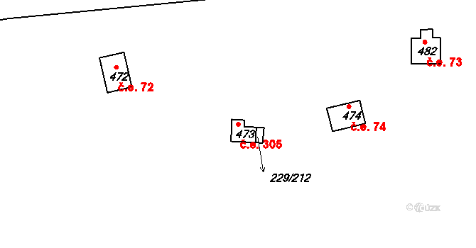 Hostěradice 305, Kamenný Přívoz na parcele st. 473 v KÚ Hostěradice, Katastrální mapa
