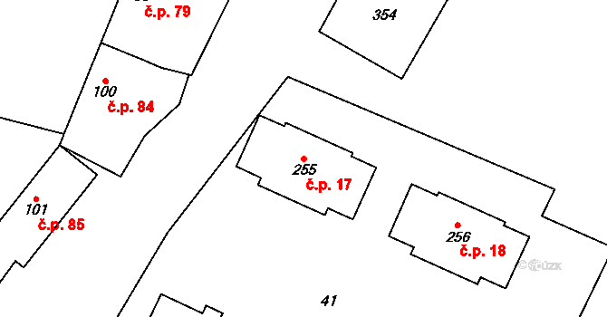 Hospozín 17 na parcele st. 255 v KÚ Hospozín, Katastrální mapa