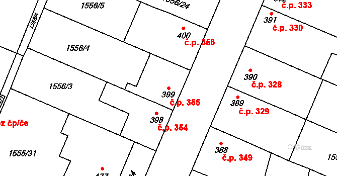 Dašice 355 na parcele st. 399 v KÚ Dašice, Katastrální mapa
