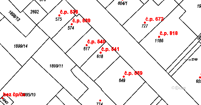 Tišnov 541 na parcele st. 618 v KÚ Tišnov, Katastrální mapa