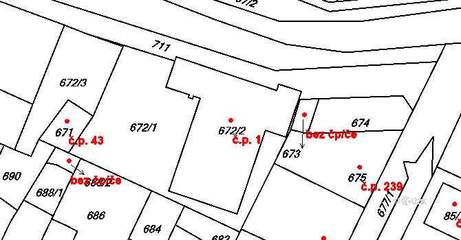 Hřebeč 1 na parcele st. 672/2 v KÚ Hřebeč, Katastrální mapa