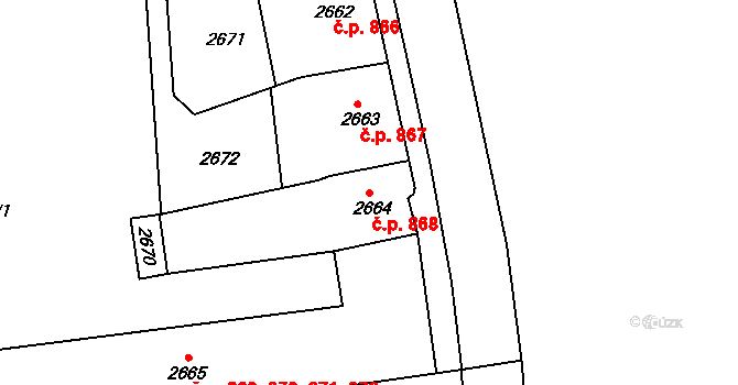 Pod Bezručovým vrchem 868, Krnov na parcele st. 2664 v KÚ Krnov-Horní Předměstí, Katastrální mapa