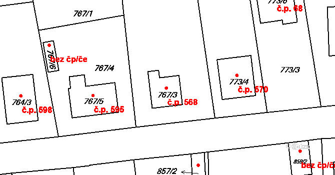 Tuchlovice 568 na parcele st. 767/3 v KÚ Tuchlovice, Katastrální mapa
