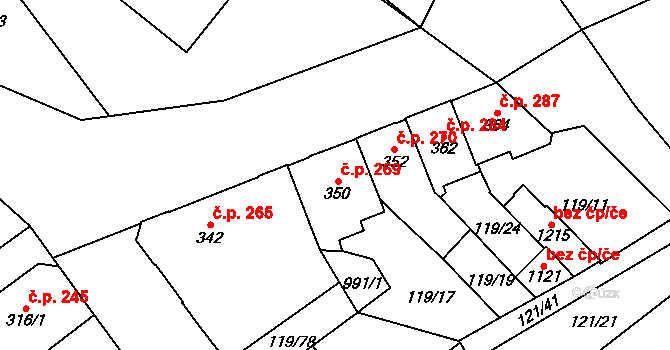 Košťany 269 na parcele st. 350 v KÚ Košťany, Katastrální mapa