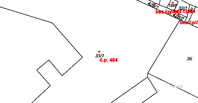 Osek 484 na parcele st. 33/1 v KÚ Osek u Duchcova, Katastrální mapa