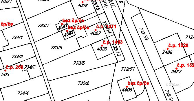 Blansko 1463 na parcele st. 4026 v KÚ Blansko, Katastrální mapa