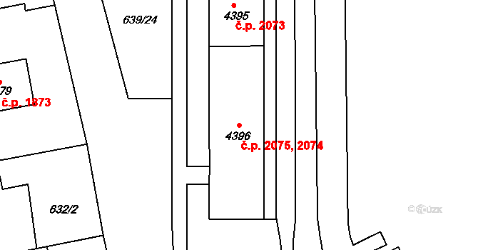 Blansko 2074,2075 na parcele st. 4396 v KÚ Blansko, Katastrální mapa
