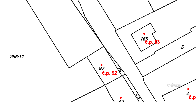 Stašov 92 na parcele st. 97 v KÚ Stašov u Zdic, Katastrální mapa