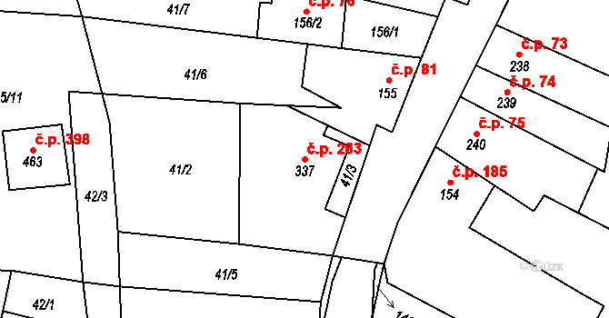 Budyně nad Ohří 263 na parcele st. 337 v KÚ Budyně nad Ohří, Katastrální mapa