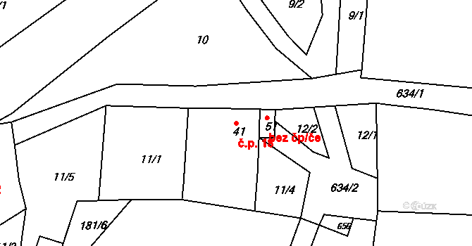 Březno 18, Velemín na parcele st. 41 v KÚ Březno, Katastrální mapa