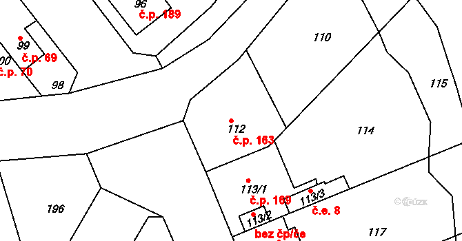 Skorotice 163, Ústí nad Labem na parcele st. 112 v KÚ Skorotice u Ústí nad Labem, Katastrální mapa
