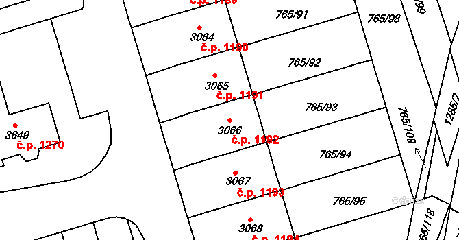 Strakonice I 1192, Strakonice na parcele st. 3066 v KÚ Strakonice, Katastrální mapa