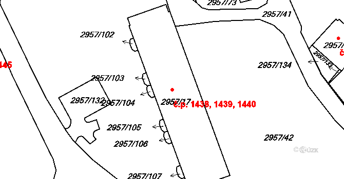 Pelhřimov 1438,1439,1440 na parcele st. 2957/17 v KÚ Pelhřimov, Katastrální mapa