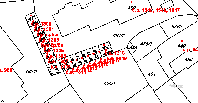 Pelhřimov 1317 na parcele st. 461/20 v KÚ Pelhřimov, Katastrální mapa