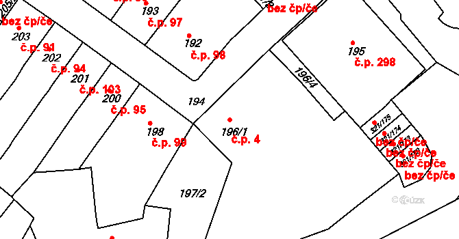 Prosetice 4, Teplice na parcele st. 196/1 v KÚ Prosetice, Katastrální mapa