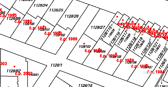 Místek 1988, Frýdek-Místek na parcele st. 1128/103 v KÚ Místek, Katastrální mapa