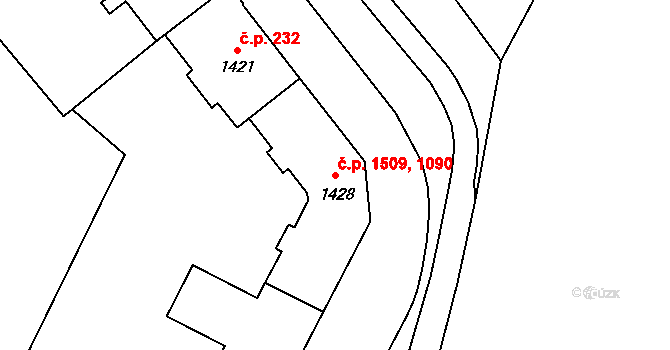 Cheb 1090,1509 na parcele st. 1428 v KÚ Cheb, Katastrální mapa