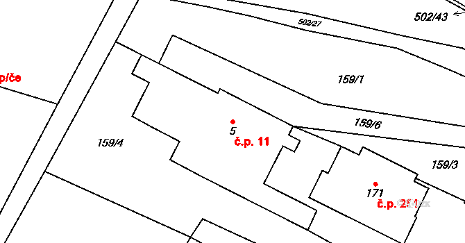 Dolní Nemojov 11, Nemojov na parcele st. 5 v KÚ Dolní Nemojov, Katastrální mapa