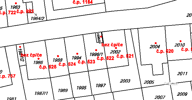 Břevnov 522, Praha na parcele st. 1996/1 v KÚ Břevnov, Katastrální mapa