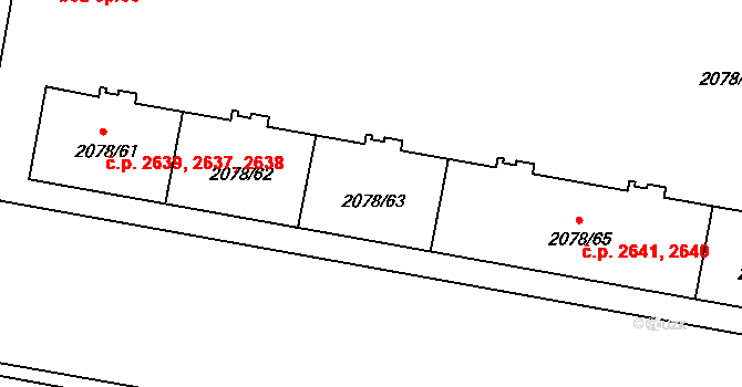 Záběhlice 2639, Praha na parcele st. 2078/63 v KÚ Záběhlice, Katastrální mapa