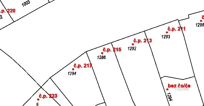 Těšice 215, Mikulčice na parcele st. 1286 v KÚ Mikulčice, Katastrální mapa