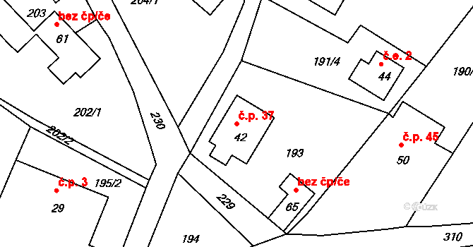 Manušice 37, Česká Lípa na parcele st. 42 v KÚ Manušice, Katastrální mapa
