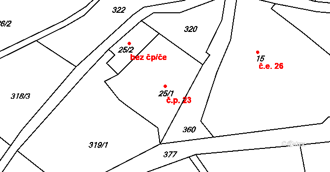 Dolní Lysečiny 23, Horní Maršov na parcele st. 25/1 v KÚ Dolní Lysečiny, Katastrální mapa