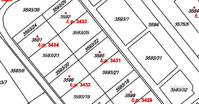 Chomutov 3431 na parcele st. 3595 v KÚ Chomutov I, Katastrální mapa