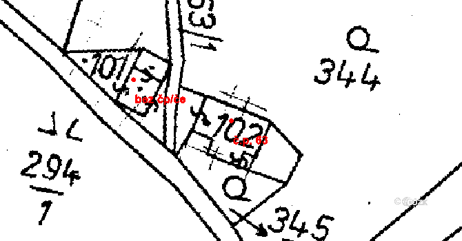 Žibřidice 63, Křižany na parcele st. 102 v KÚ Žibřidice, Katastrální mapa
