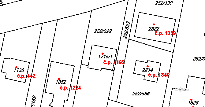 Rosice 1192 na parcele st. 1715/1 v KÚ Rosice u Brna, Katastrální mapa