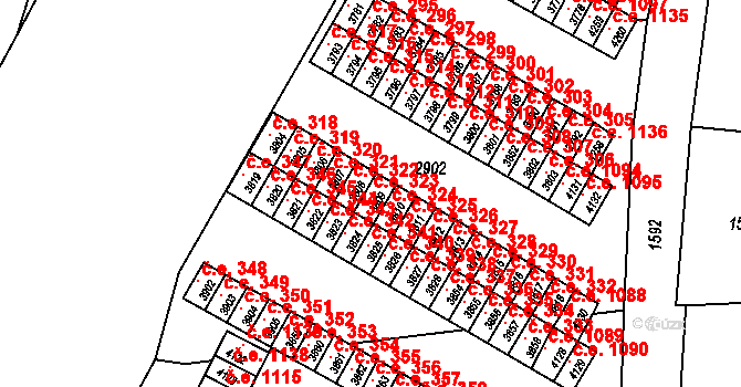 Kuřim 323 na parcele st. 3809 v KÚ Kuřim, Katastrální mapa