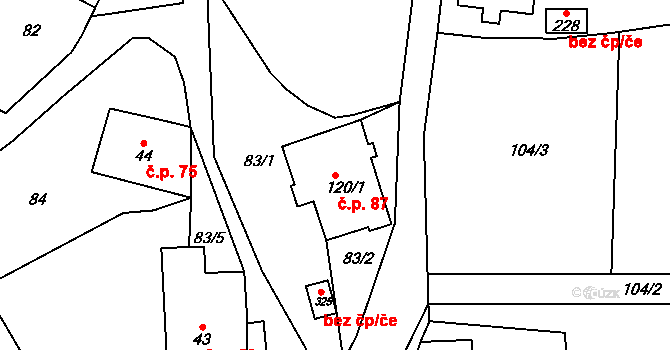 Lhotka 87, Česká Třebová na parcele st. 120/1 v KÚ Lhotka u České Třebové, Katastrální mapa
