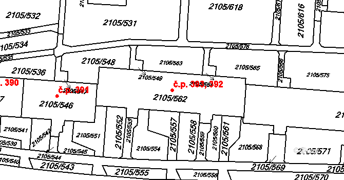 Šumbark 392,393, Havířov na parcele st. 2105/562 v KÚ Šumbark, Katastrální mapa