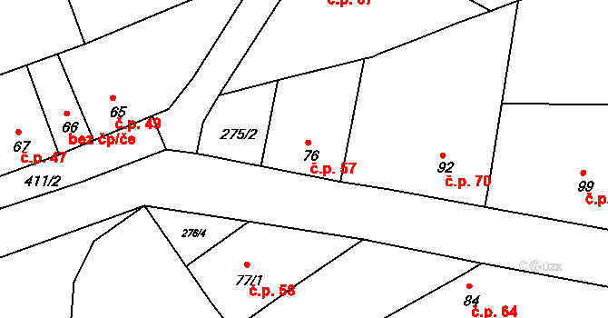 Donín 57, Toužetín na parcele st. 76 v KÚ Donín, Katastrální mapa
