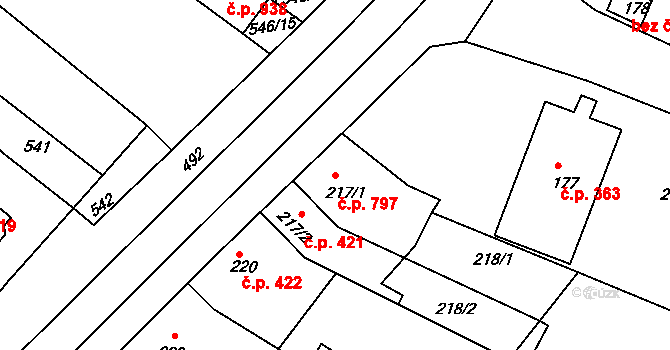 Tuřany 797, Brno na parcele st. 217/1 v KÚ Tuřany, Katastrální mapa