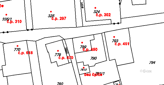 Šluknov 450 na parcele st. 789 v KÚ Šluknov, Katastrální mapa