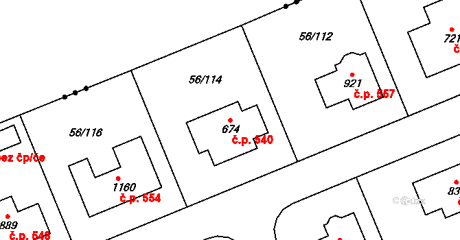 Hovorčovice 540 na parcele st. 674 v KÚ Hovorčovice, Katastrální mapa