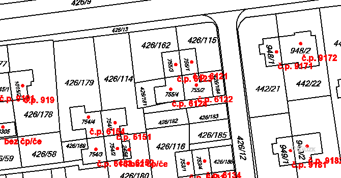 Otrokovice 6124 na parcele st. 755/4 v KÚ Otrokovice, Katastrální mapa