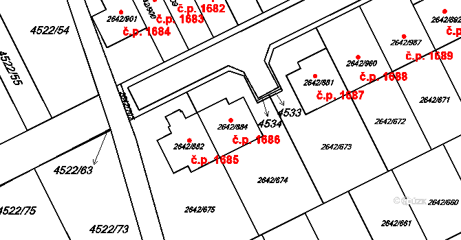 Kuřim 1686 na parcele st. 2642/884 v KÚ Kuřim, Katastrální mapa