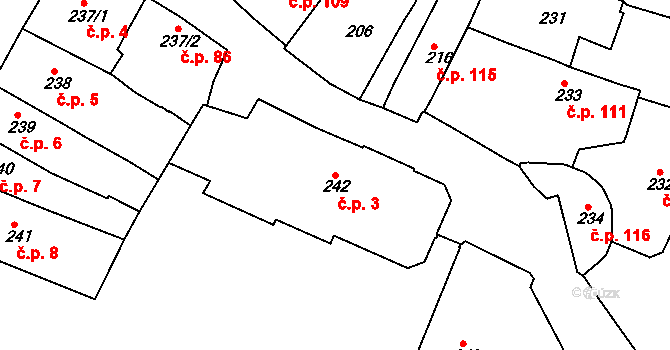 Jemnice 3 na parcele st. 242 v KÚ Jemnice, Katastrální mapa
